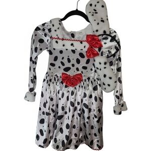 Girls Dalmatian fun Dress up Costume anytime Dress with tail and Headpiece Small